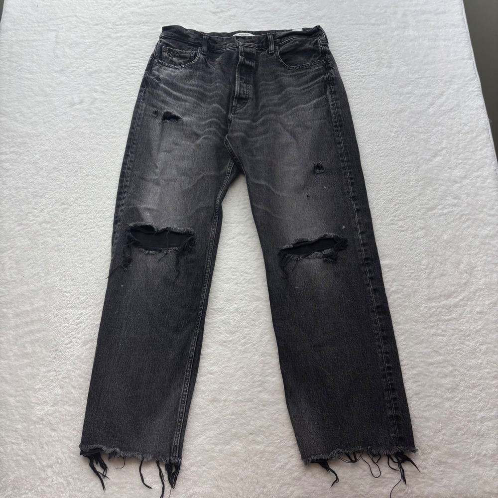 Moussy Vintage Distressed Straight Leg Jeans Faded Black Made in Japan Denim